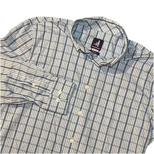 Johnnie-O Shirt Mens M Blue Plaid Button Down Check Casual Performance Preppy